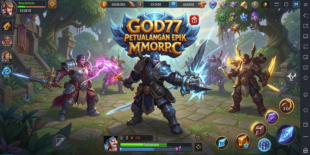 Tangkapan layar utama GOD77 menunjukkan aksi pertarungan seru di dunia MMORPG.