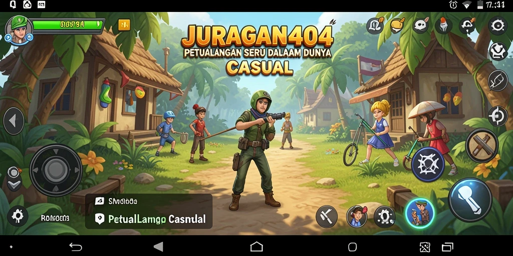 Menampilkan gameplay seru dan karakter lucu dalam JURAGAN404.