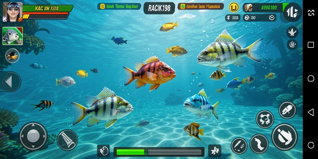 Tampilan gameplay seru di RACIK198 dengan aksi menembak ikan.