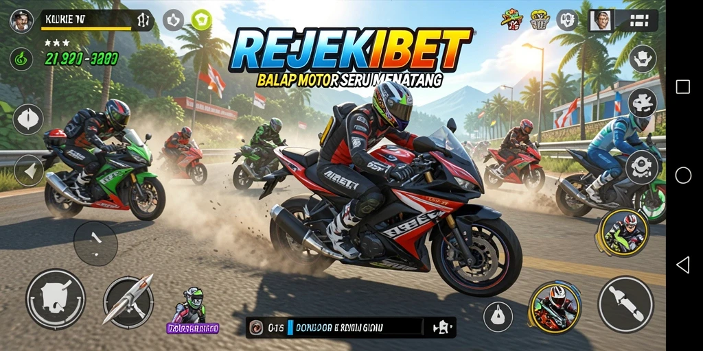 Tampilan gameplay seru balap motor di REJEKIBET.