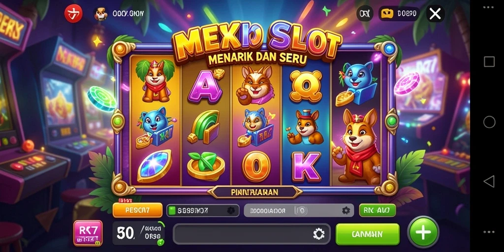 Tampilan gameplay Slot RK77 yang mendebarkan dan penuh warna.