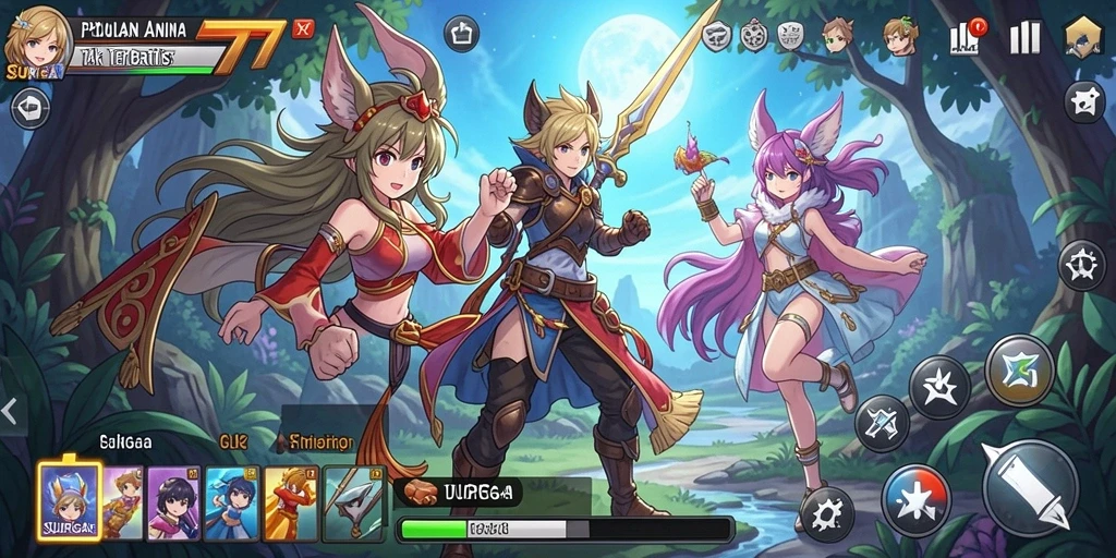 Tangkapan layar dari gameplay seru SURGA77 yang menampilkan aksi karakter Anime.