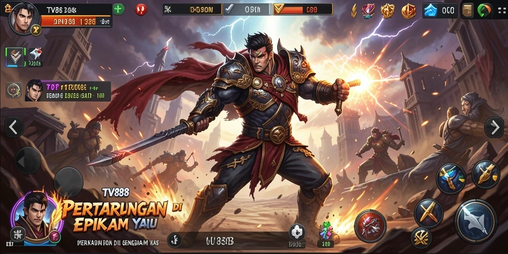 Tangkapan layar utama TV888 menampilkan aksi pertarungan yang mendebarkan.