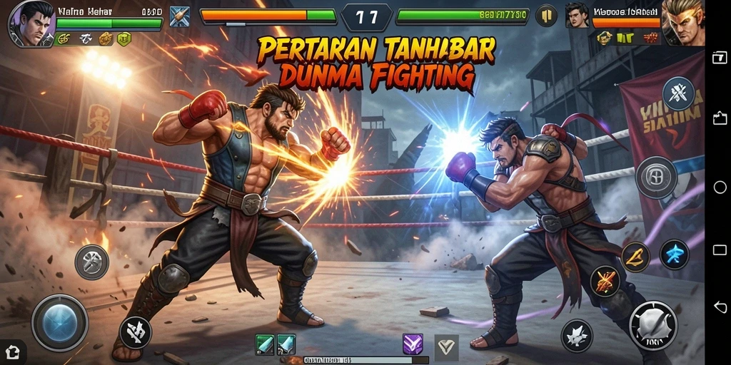 Gameplay mendebarkan di arena pertarungan YN777, menampilkan aksi bertarung yang intens.