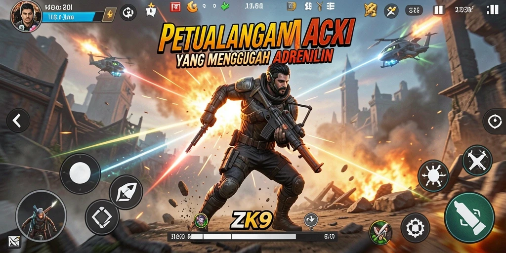 Screenshot aksi seru dalam gameplay ZK9.